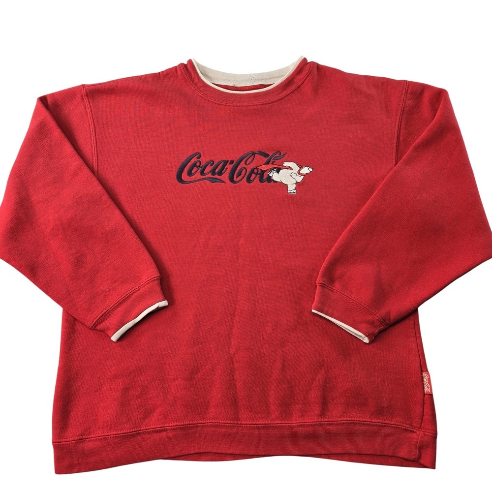 Coca-Cola Sweatshirt Mens M Red Pullover Heavyweight Graphic Embroidered Logo